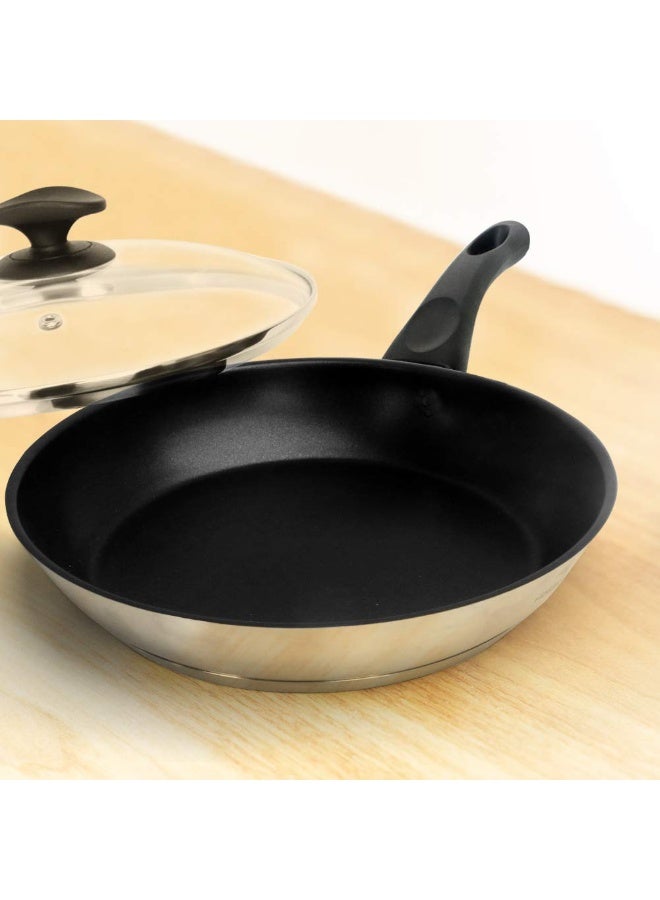 HOMICHEF 11 Inch Nonstick Frying Pan - Stainless Steel Omelet Pan with Vented Glass Lid - Induction Compatible - Image 1